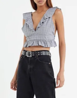 Lioness - Plaid Sleeveless Crop Top Ruffle Top S thumbnail 8