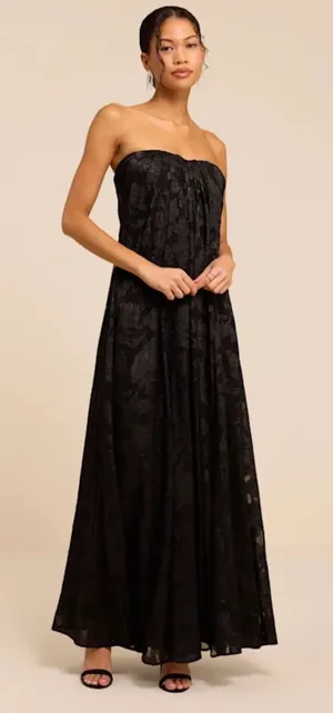 Lulus Amiri Black Floral Burnout Shift Maxi Dress XS Gothic Romantic Formal thumbnail 1