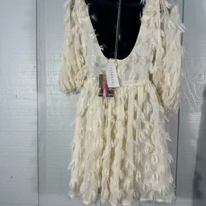 SISTER JANE Sparkle Faux Feather White Skater Mini Dress Size XS NWT thumbnail 8