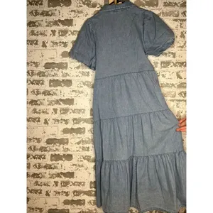Grace + Karma | women denim button down dress puff sleeves thumbnail 5
