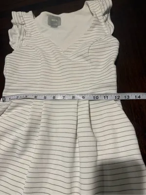 Maeve white and black Dress with Tan Stripe Ruffle Hem size 0 side pockets thumbnail 6