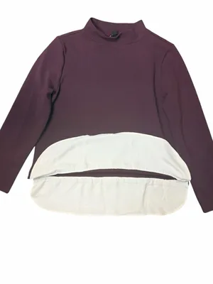 Ann Taylor Burgundy Mock Neck Layered Shirttail Top Large Gold Buttons thumbnail 5