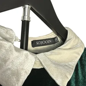 KOJOOIN Green Velvet Peter Pan Collar Dress 2XL Long Sleeve Pockets Dark Morii thumbnail 3