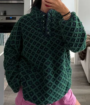 Oversized Fleece Quarter Button Pullover Green Size XL thumbnail 1
