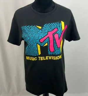 MTV Black Short Sleeves Graphic T-Shirt woman’s size medium thumbnail 1