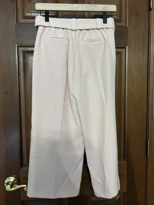 Blush Pink High Waisted Cropped Wide Leg Tie Waist Pants thumbnail 2