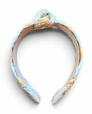 Braided Knot Fabric Headband Sparkly Beige White Gray Classic Casual thumbnail 1