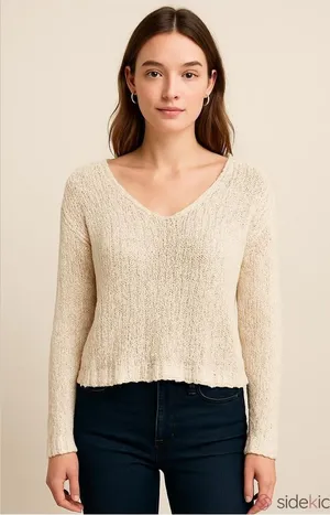 American Eagle White Knit Sweater Small Long Sleeve thumbnail 1