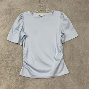 Madewell Top Womens‎ XS Blue Crewneck Puff Sleeve Ruched Cotton T Shirt NU869 thumbnail 4