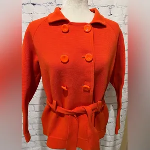 Ann Taylor Knit Orange Jacket Belted Button Women’s Size Medium thumbnail 2