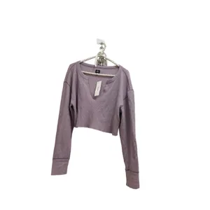 BDG Urban outfitters size medium purple waffle knit long sleeve crop top v-neck thumbnail 7