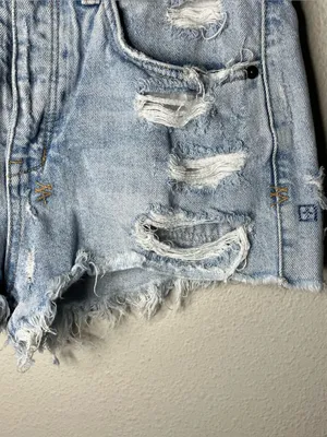 Ksubi Tongue n Cheek Messed Up Sashiko Embroidered Cut Off Denim Short Shorts thumbnail 3