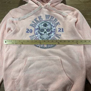 Bike Week Daytona Beach Hoodie Women's Small Pink Skull Graphic Pullover Cozy thumbnail 5