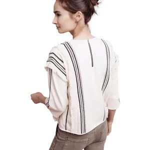 ANTHROPOLOGIE ERI + ALI Women’s Boho Santillana Fringed Cream Top thumbnail 3