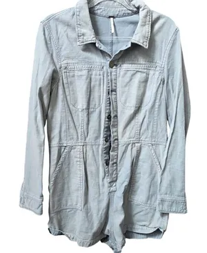 Free People Size Large Denim Utility Romper Lightwash Gray Jumpsuit thumbnail 1