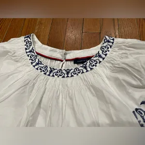 Tommy Hilfiger White and Blue Embroidered Blouse thumbnail 6