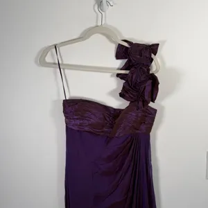 Rickie Freeman Teri Jon Gown Silk Chiffon Purple One Shoulder Rosette Womens 6 thumbnail 4
