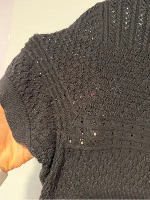 Black Short-Sleeve Loft Crochet Knit Top 100% cotton thumbnail 3