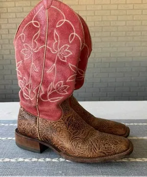 Macie Bean Cowgirl Boots Women's Size 9 Floral Tooled Leather thumbnail 1