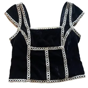 Free People Tyler Velvet Corset Top Black Lace Trim Corset Top Sz Large NWT thumbnail 1