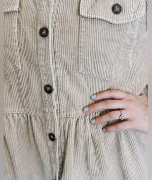 NEW Tan Corduroy Babydoll Peplum Skirt Button Front Jacket thumbnail 3