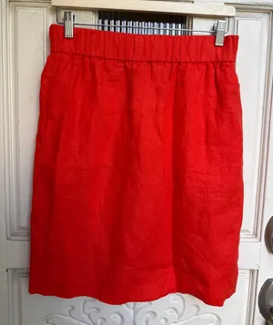 J.Crew Red Orange Linen Pull On Skirt with Pockets J3480 Women Size Small NEW thumbnail 1