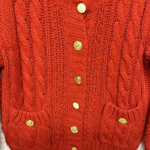 Forever 21 I LOVE H81 Cardigan Womens large Red Cropped Cable Knit 3/4 Sleeves thumbnail 2