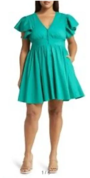 Chelsea 28 Green Enamel A-Line Linen Blend Mini Dress - Womens Size L thumbnail 1