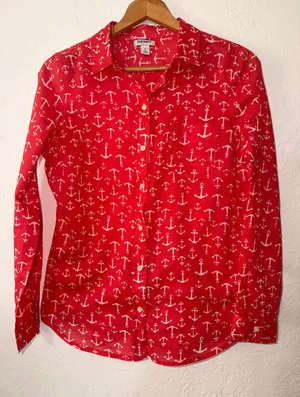 Anchor Print Shirt‎ Red White Cotton Old Navy Button Down Long Sleeve Sz M thumbnail 1