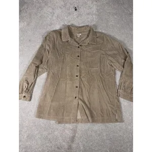 LL Bean Shirt Womens Large Tan Comfort Corduroy‎ Relaxed Button Up Long Sleeve thumbnail 2