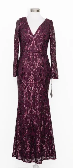 Adrianna Papell - V-Neck Long Sleeve Sequin Mermaid Gown thumbnail 1