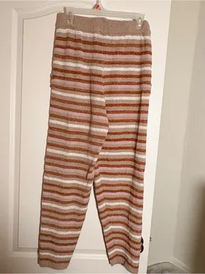 Free People FP Beach Striped Knit Lounge Pants Brown Pink Small thumbnail 2