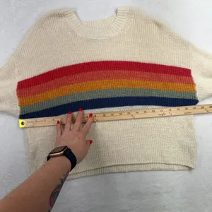 American Eagle Medium Sweater Rainbow Stripe Cropped Balloon Sleeve Oversized thumbnail 13