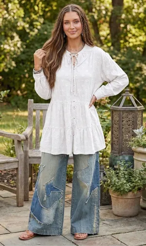 Jaded Gypsy Peace Be With You Embroidered Tunic Top Boho Lagenlook Size S/M thumbnail 1