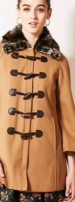 {6} Anthropologie Elevenses Removable Faux Fur Toggle Peacoat In Camel thumbnail 1