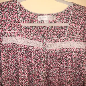 Eileen West Pink Embroidered Floral Nightgown S Cotton Long Sleeve Ruffle Lace thumbnail 6