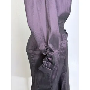 Tadashi Collection 14 Dark Purple Satin Wrap Midi Dress Ruched Cuffs thumbnail 9