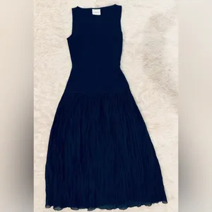 NWOT Reformation Cyra dropped waist pleated skirt dress midnight navy blue sz 0 thumbnail 6