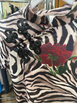 Zebra Print Short Sleeve Dress with Red Rose Appliqué thumbnail 2