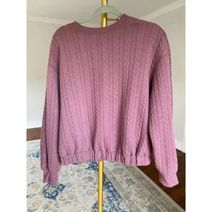 A New Day Quilted Cable Knit Sweatshirt Quiet Luxury Parisian Cozy Pullover Y2K thumbnail 2