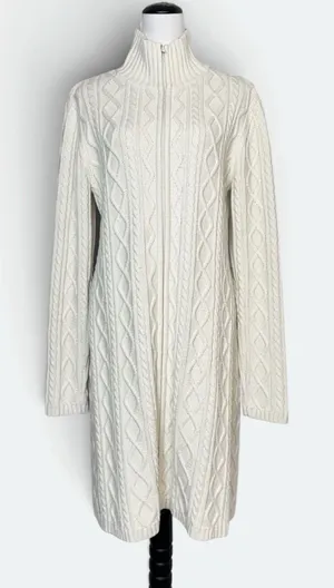 Vintage Cable Knit Longline Cardigan Jacket XL Wool Blend Zip Cottagecore Y2K thumbnail 1