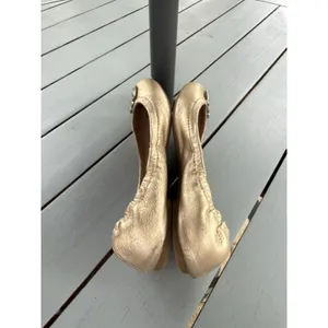 Tory Burch Melinda Ballet Flats Metallic Gold Leather Double T Logo Size 7.5 M thumbnail 6