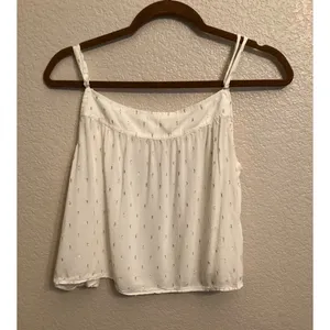 Aerie Cream Flowy Gold Metallic Clip Dot Cropped Cami Top Sz M thumbnail 2