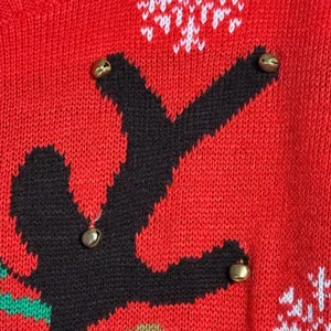 Merry Christmas Reindeer‎ Ugly Christmas Sweater Red Sequin Glasses Bells S/M thumbnail 6