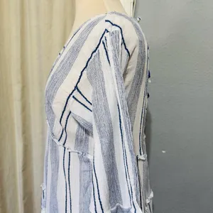 Blue Island‎ Women Boho Swim Cover Up Blue/White/Stripe Long Bell Sleeve Sz S thumbnail 3