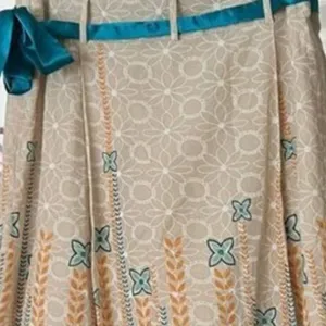 Mint Green Boho Eyelet A-Line Pleated Midi Skirt Teal Yellow Small thumbnail 9