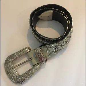 Western Rhinestone Crystal Genuine Leather Belt S Cowlgirl Up Silver Rodeo Queen thumbnail 1