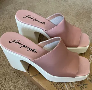 Free People Zoe Blush Pink Platform Mule Heels thumbnail 1