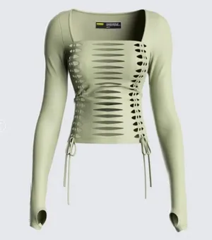 Finesse - Morgan Green Long Sleeve Cut out Top in Sage Green thumbnail 5