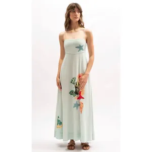 NWT La Maise Studio Marie Maxi Dress Reef Print Linen Blend A-Line‎ XL $224 thumbnail 2